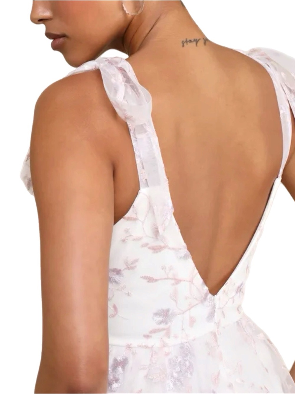 NWT Lulu’s Distinctly Sweet Ivory/White Blush Floral Embroidered Midi Dress XS - Picture 4 of 11